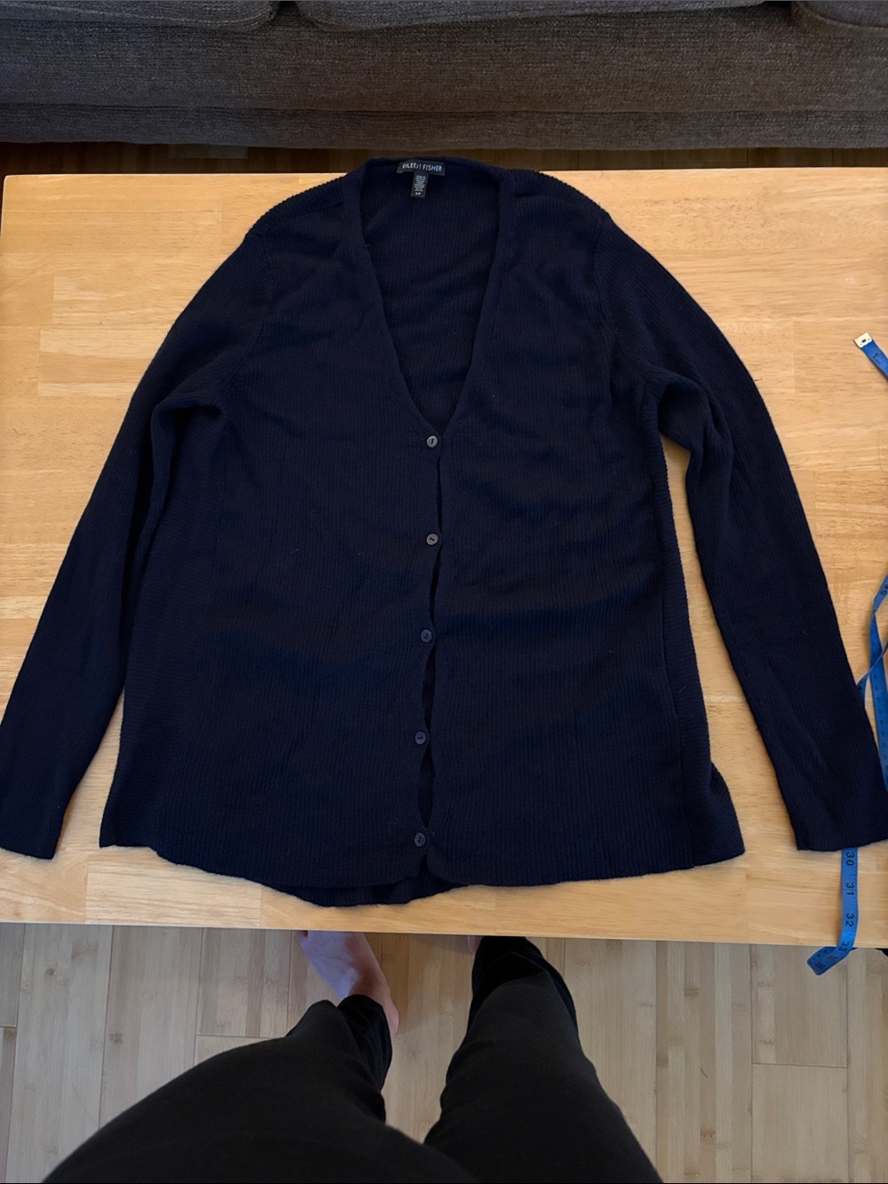 Eileen Fisher Navy V-Neck Button merino wool Cardigan
